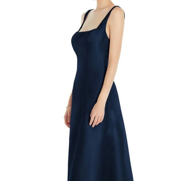 Alfred Sung D826 Midnight Blue Square Neck Satin A-Line Gown - Picture 3 of 6
